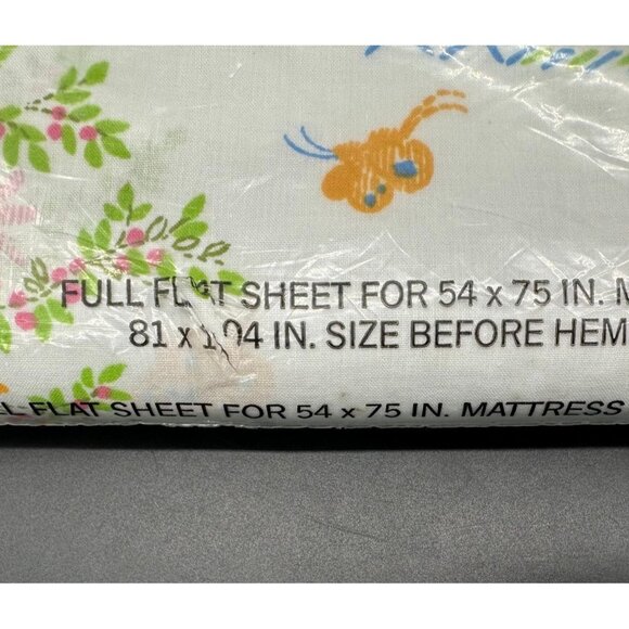 Vintage Full Flat Sheet Flower Basket Bonnie USA 1970s Cottagecore Cotton Blend - Picture 6 of 9